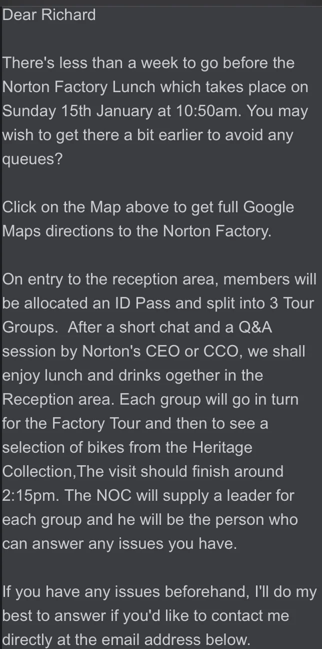 NORTON FACTORY SUNDAY 15TH JANUARY 2023( NOC INVITE)