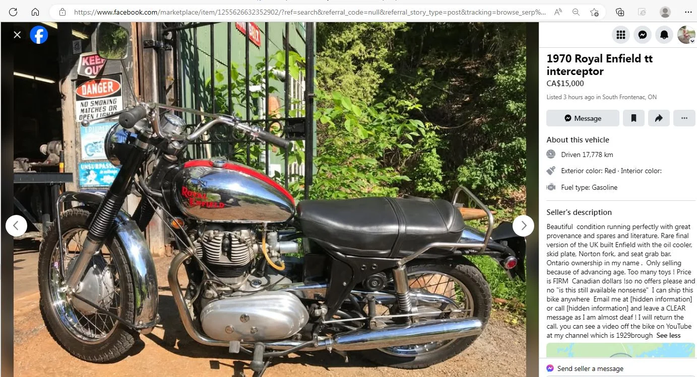 Rare 1970 S2 Royal Enfield Interceptor Canada