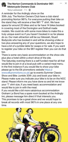 NOC INVITES ALL 961,s  TO “ THE WHARF INN “ WEFORD NORTHAMPTON  NN6 6JQ SUNDAY 14TH MAY 2023