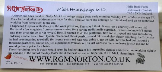 Godspeed, Mick Hemmings
