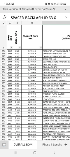 Norton 961 Alternate parts list.